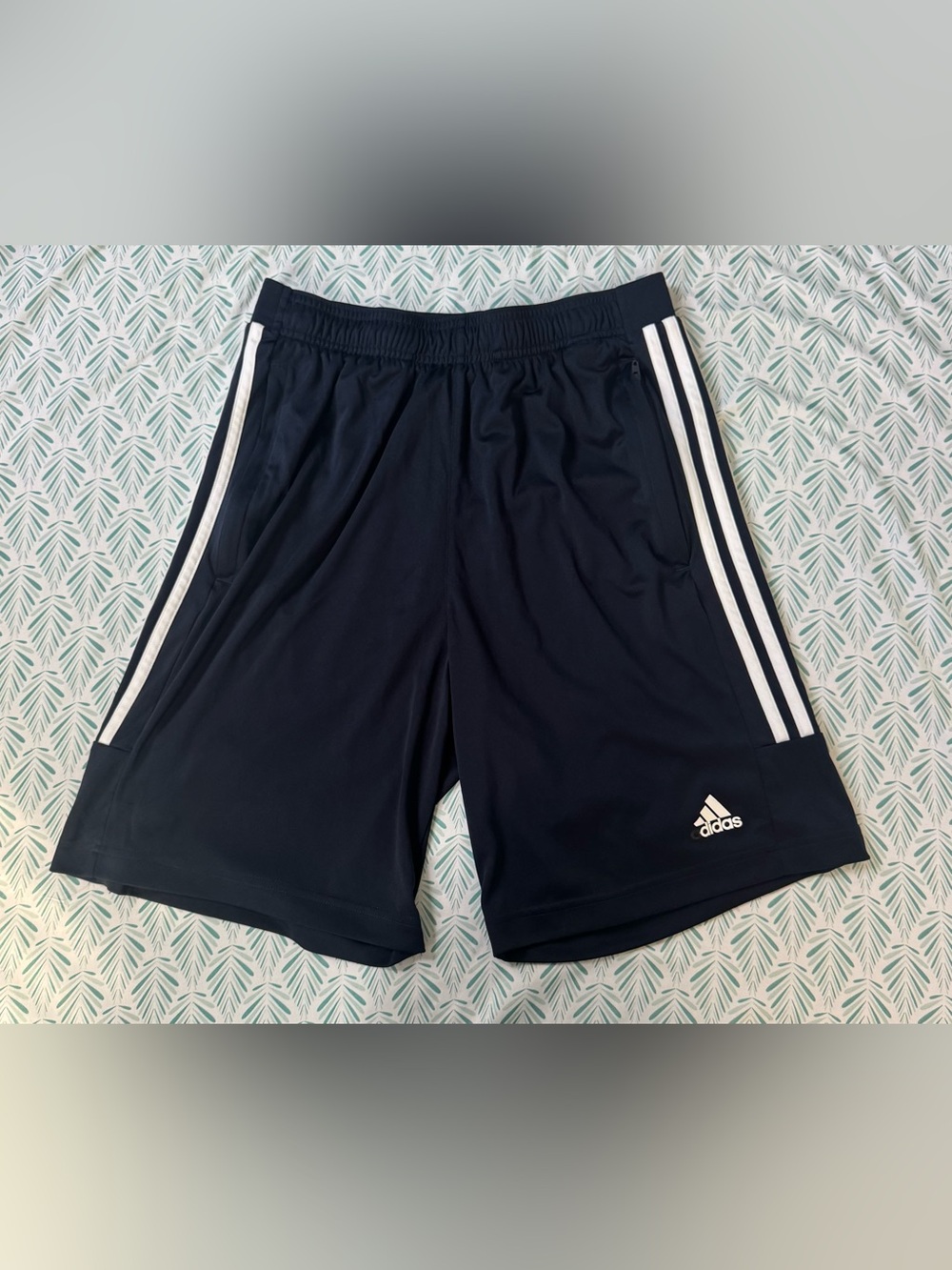 adidas Men’s Dark Blue Athletic Shorts with White Stripes
